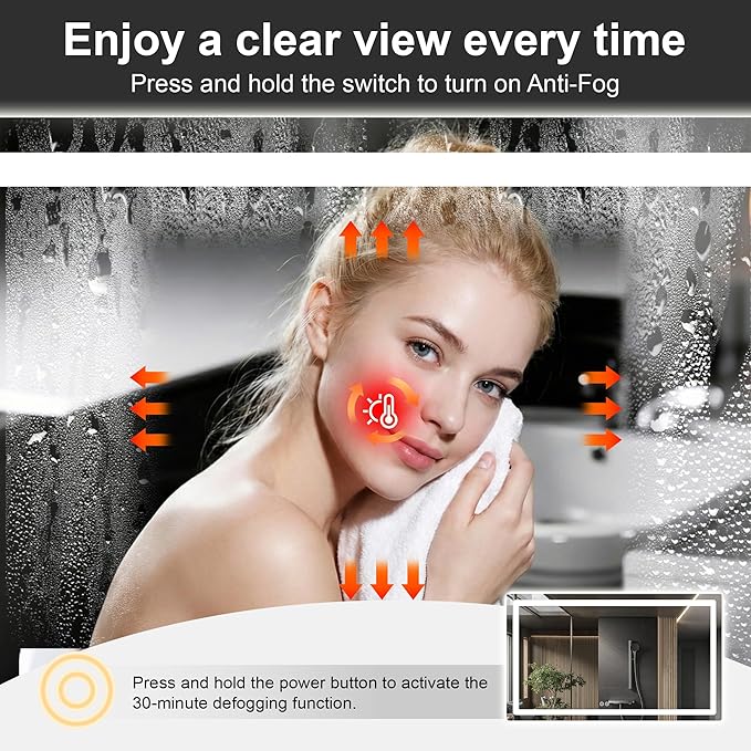 LED Bathroom Vanity Mirror with Light, 30"x55" Led Bathroom Vanity Mirror with Light for Wall, Anti-Fog, Dimmable 3 Colors, Memory Function, Backlit and Front Lit, Plug-in/Hardwired