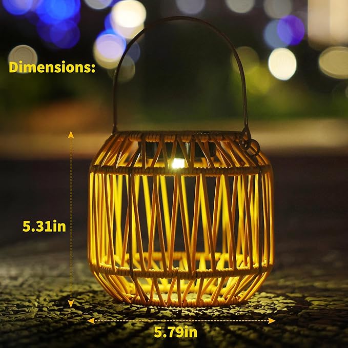 Solar Outdoor Rattan Lanterns, Decorative Hanging Lights for Patio Garden Backyard（Two Pack）(Style 1)