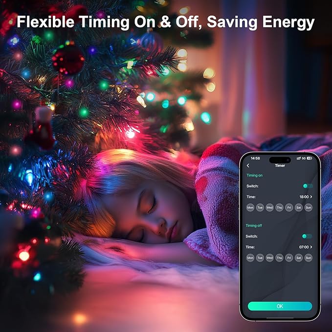 Color Changing Globe String Lights, 66ft Smart RGB-IC Fairy Lights with Remote & APP Control, Mini Ball LED Twinkle Lights Hanging for Indoor Bedroom Living Room Party Christmas Decor