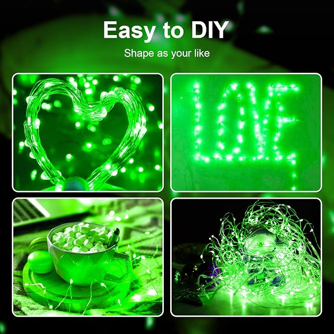 ZGWJ 24 Pack Fairy Lights Battery Operated, Green Twinkle String Lights 20 LED 7FT Mason Jar Lights Waterproof 3 Lighting Modes for Bedroom, Halloween, Christmas, Party Indoor and Outdoor Decoration