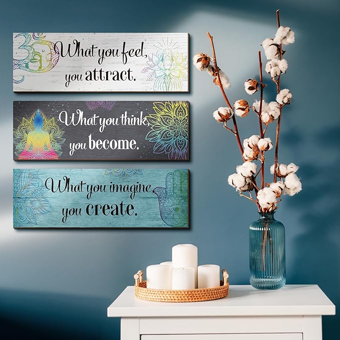 Yerliker 3 Buddha Decor Buddha Wall Art Meditation Room Chakra Decor for Bedroom Zen Quotes Wall Decoration Spiritual Gift Hanging Buddhism Spa Room Decoration Yoga Art for Women(Blue)