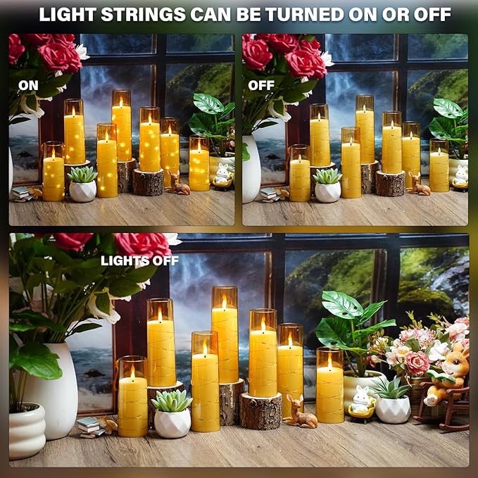 Flickering Flameless LED Candles,Battery Operated Candles 24 Pcs with Embedded Star String,Acrylic LED Pillar Candles with Remote,Suitable for Home Decoration to Create an Atmosphere (Gold)