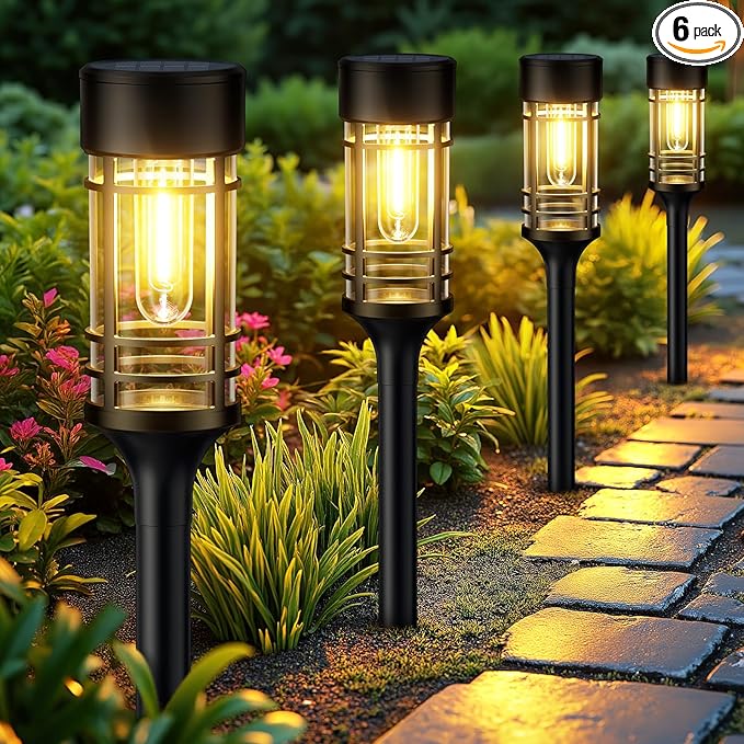 LETMY Solar Pathway Lights Outdoor, 6 Pack Solar Lights Outdoor Waterproof IP65, Bright Solar Garden Lights Outdoor, Auto On/Off Outdoor Solar Lights for Yard Walkway Driveway Landscape Garden Decor