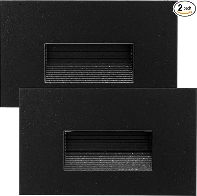 Maxxima Horizontal LED Step Light, Indoor/Outdoor Stair Light, 3 CCT Color Selectable 3000K, 4000K, 5000K, 30 Lumens, Black, 2-Pack