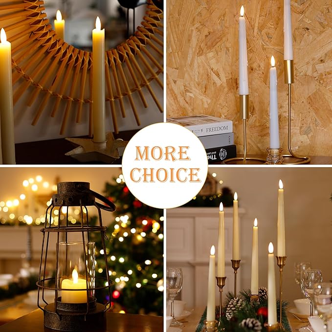 Flameless Taper Candles with Two Rmote, 9.6" Real Wax Battery Operated Candles with 3D Wick, 6 Pack Led Flickering Candlesticks, Electric Candle for Home, Wedding, Party, Decor, Ivory