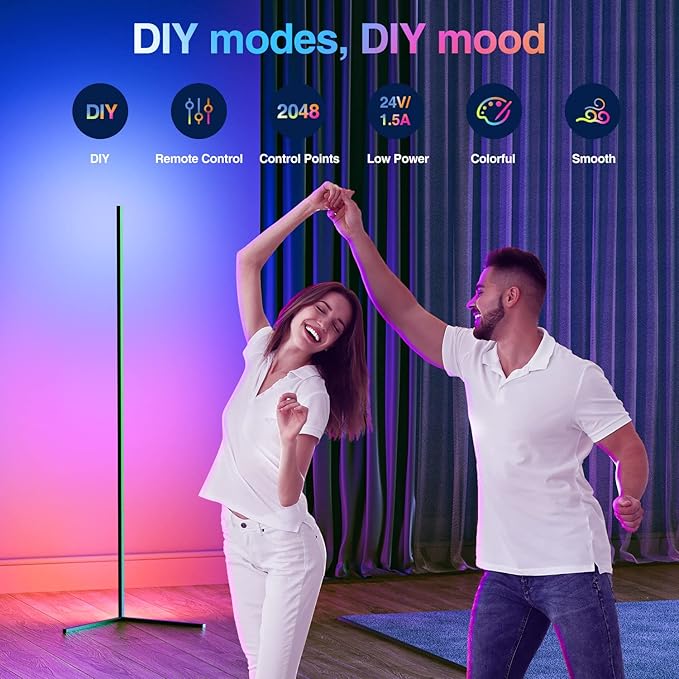 RGB Corner Floor Lamp,Corner Lamp,RGB Floor Lamp,Corner Light,RGB Lamp,Floor Lamp for Living Room,Gaming Room,Party,DIY Modes,Remote Control,No APP