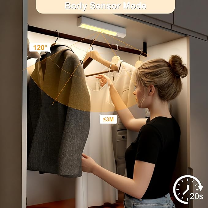 Under Cabinet Lights Wireless, 2 Working Modes, LED Lights for Bedroom, Rechargeable and Dimmable Cabinet Lights, Battery Operated Lights, Easy Installation