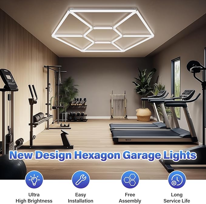 ALLYES Hexagon Garage Lights, Double Hex LED Lights, 120W 14250LM 6500K Honeycomb Lighting, Hex Ceiling Light for Garage Barber Gym Workshop Office