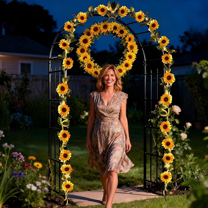 GOESWELL Artificial Sunflower Garland with String Light: 7.2ft Fake SilkFlowers Vines with Green Leaves and Remote Control -Hanging Garland Decor for Wall Party Wedding Table CenterPieces Decoration
