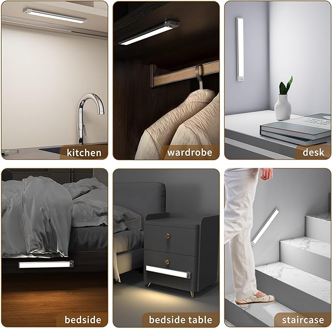 15.7inch Under Cabinet Lighting Rechargeable, 100 LED Super Bright, Motion Sensor, 3 Color Temps & Dimmable, Long Lasting Wireless Magnetic Closet Light for Kitchen, Pantry, Stairs (2 Pack)