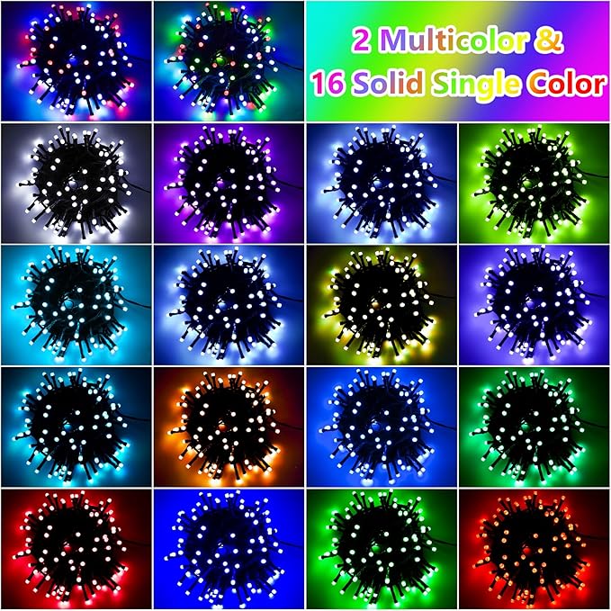 59Ft Solar String Lights Outdoor Waterproof, 18 Colors Changing 150 LED Christmas Lights Solar Powered & USB with Remote, Multicolor Fairy Lighting for Outside Tree Yard Indoor Halloween Decor