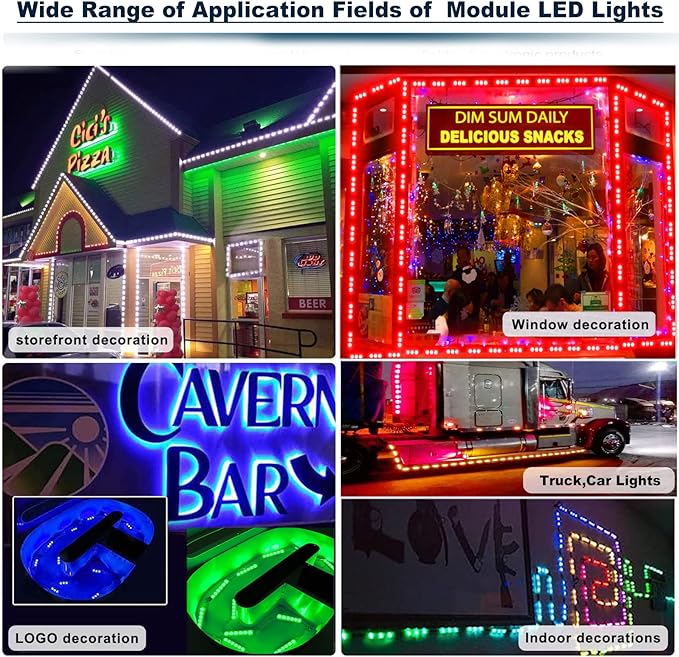 Module 100FT LED Strip Lights, Waterproof RGB 5050 Color Changing Kit with 44 Key IR Remote and 12V Power Supply, Smart Memory Function for Bedroom, Party, Storefront Advertising Signs Decoration