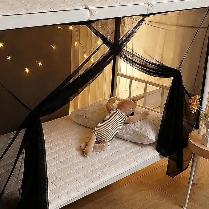 Canopy Bed Curtains 4 Corners Mosquito Net Mosquiteros para Camas Bed Canopies Netting Bed Drapes Rectangular Mosquito Mesh for Patio Gothic Outdoor Travel Home Decor（L75 X W35 X H63,1 Opening,Black）