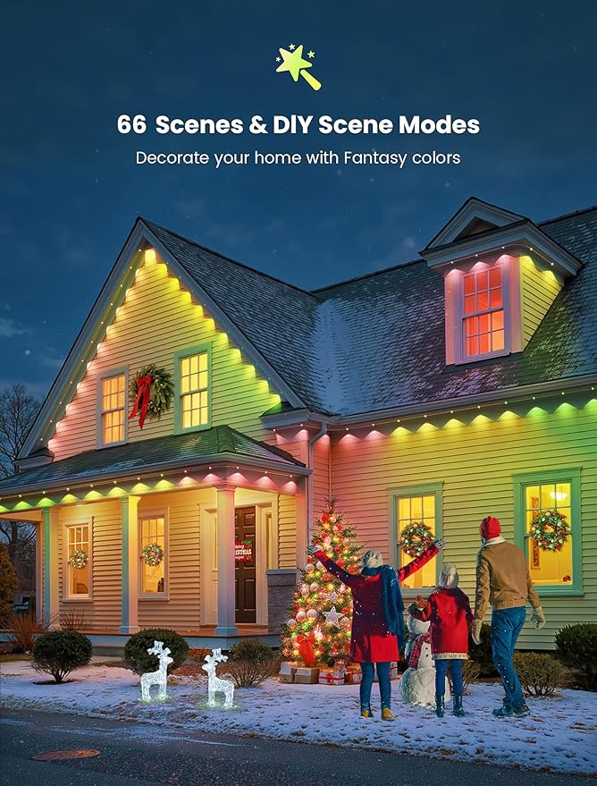 Permanent Lights Outdoor,Smart RGB LED Lights with 66 Scene Modes,50FT LED Eaves Lights IP67 Waterproof,Color Changing String LED Lights for House,Party,Holiday,Christmas,All year-round Decor