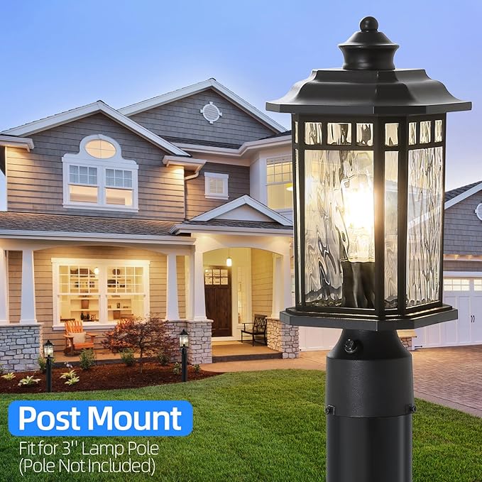 DASTOR 2 Pack Outdoor Post Lights, Dusk to Dawn Outdoor Lamp Post Light Fixture with Pier Mount Base, Waterproof Aluminum Post Lantern for Garden Patio Pathway