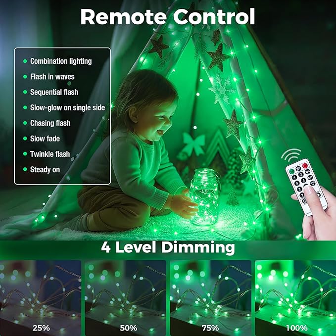 btfarm Fairy Lights Plug in with Remote, 33FT 100 LED Outdoor Twinkle Lights Waterproof with Timer, 8 Modes Indoor String Lights for Bedroom Patio Garden Wedding Christmas Decoration, Green