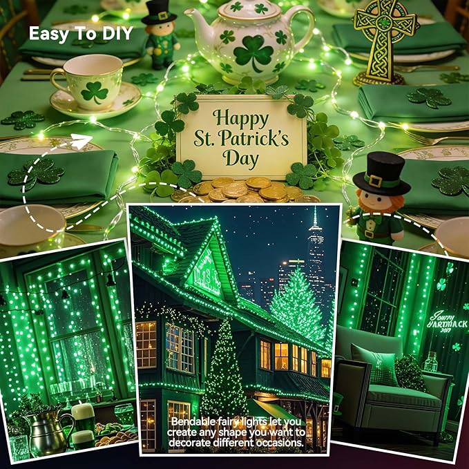 LitHome 4 Pack Green Fairy Lights Battery Operated, 20 FT 60 LED Twinkle Lights Battery Operated 2 Modes Indoor, Waterproof Christmas Lights for St Patrick’s Day Party Wreath Tree Garland Table Decor