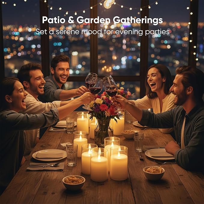 Amagic 3"×4" 5" 6" 6" 6" White Flameless Candles with Remote and Timer, Realistic Flickering Battery Operated Acrylic Led Fake Candles for Home Wedding Party Fall Christmas Decor, Set of 5