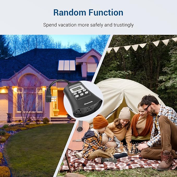 DEWENWILS Outdoor Digital Timer for Lights, 7-Day Programmable Plug in Timer with 3 Grounded Outlets for Landscape String Light, 15A, 1/3 HP UL Listed