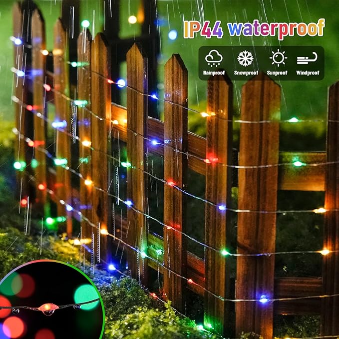 JMEXSUSS 200 LED Multicolor Fairy Lights Plug in, 66 ft Christmas Tree Light Outdoor Waterproof, 8 Modes Christmas Twinkle Lights for Bedroom Christmas Tree Decor