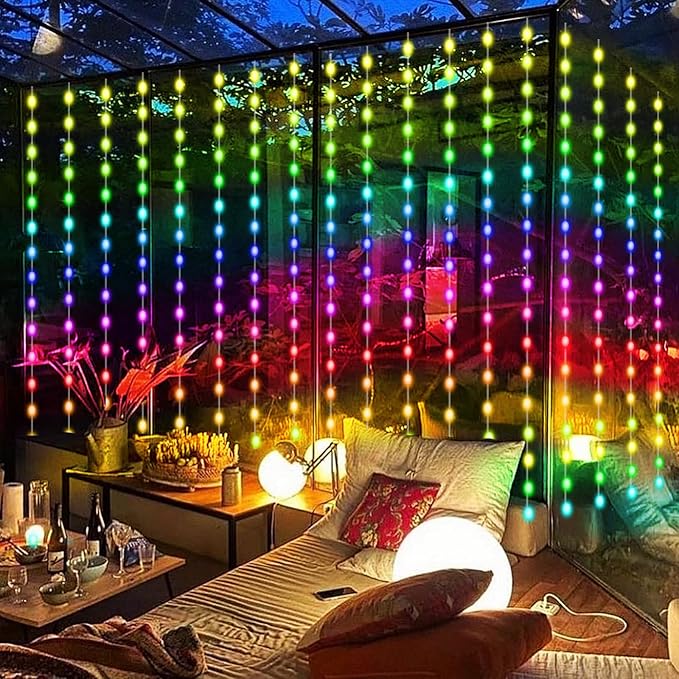 Smart Curtain Lights RGB Color Changing Christmas Curtain Lights, USB Powered with Remote/APP Control Curtain String Lights Waterproof for Backdrop,Bedroom,Window,Patio,Wedding,Decoration (8Ft x 6Ft)