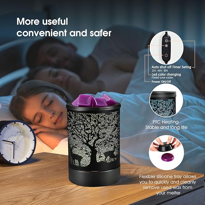Fragrance Wax Melts Warmer with 7 Colors LED Changing Light Scent Oil Candle Warmer for Home Office-Deer Timer