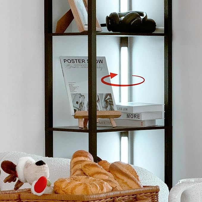 FENLO LED Display Shelf Floor Lamp with Wooden Shelves – Adjustable Lighting with App & Remote – Modern Wide Shelf Lamp for Living Room, Office, or Bedroom Fancy Plus Pro