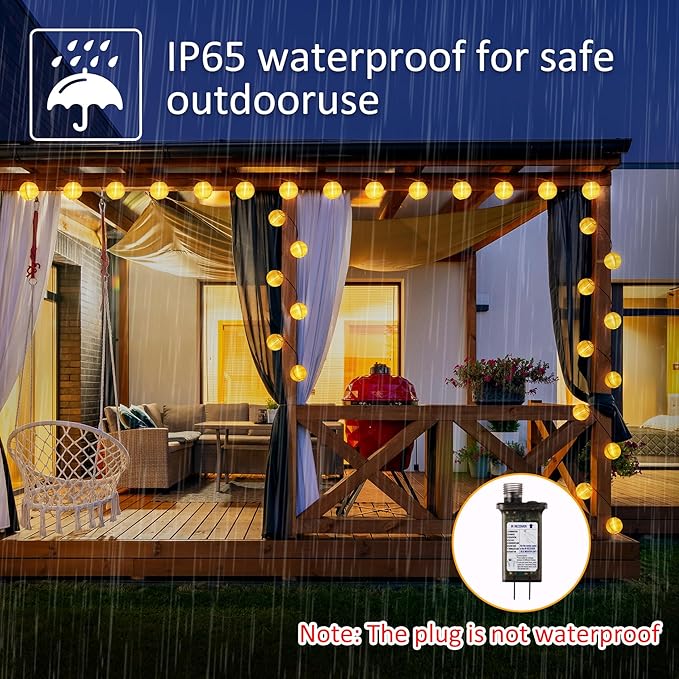 Outdoor String Lights Plug in, 40ft 40LED Connectable WarmWhite & Multicolor Nylon Lantern String Lights with Remote, Timer Outdoor Waterproof Patio Lights for Fences Balcony Garden Camping