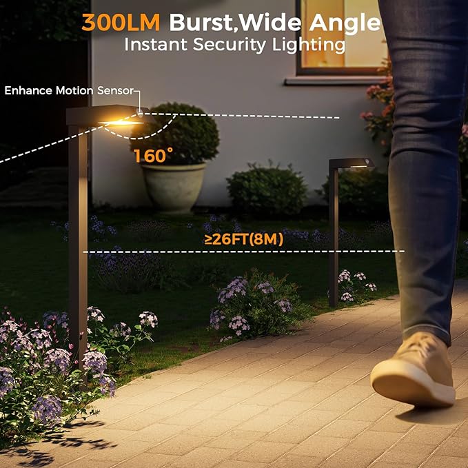 XMCOSY+ Solar Pathway Lights with Motion Sensor 6 Pack, 300LM Metal Solar Lights Outdoor Waterproof, 3 Modes Landscape Lighting for Garden, Backyard, Outside, Path (Warm/Cool White)