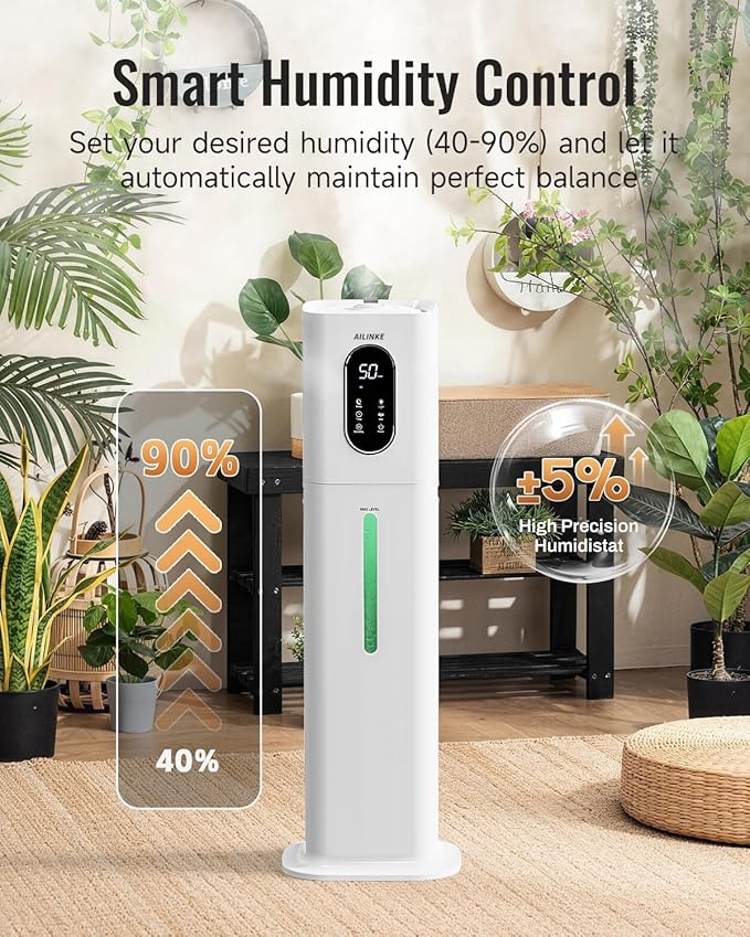 Humidifier Large Room Bedroom with Night Light, 2.1Gal(8L) Humidifiers for Home with Essential Oil Diffuser, Top Fill Whole House Cool Mist Humidifiers for Plants Baby Kids Adults(White)