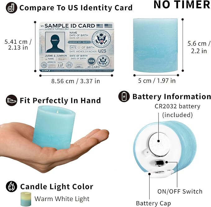 FURORA LIGHTING Blue Real Wax LED Votive Tealight Candles Pack of 6, Flameless Flickering Candles for Delicate Home Décor, 1.95’’(W) x 2.17’’(H), Batteries Included