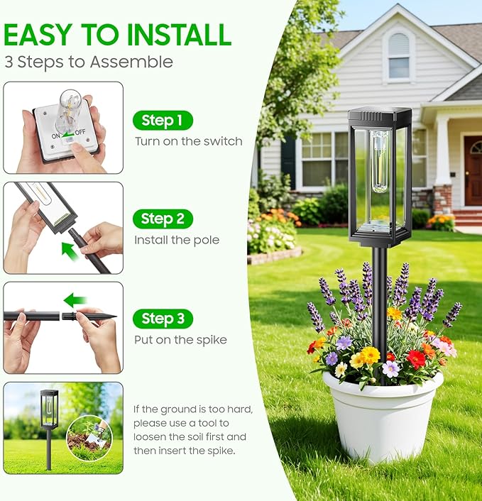 WdtPro 8 Pack Tall Solar Pathway Lights Outdoor, Bright Solar Powered Garden Lights Waterproof, Auto On/Off, Up to 15H Outdoor Lighting for Lawn Patio Walkway Driveway Path Yard Decor