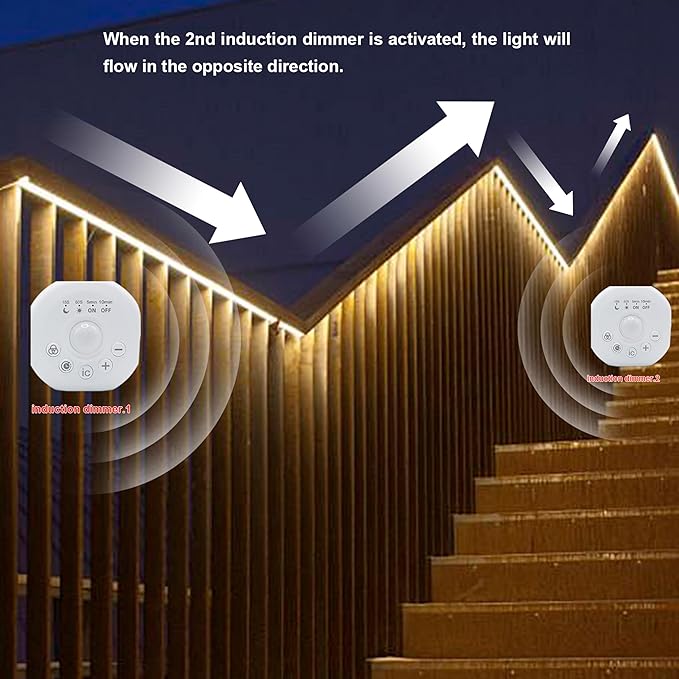 Motion Sensor LED Strip Lights - Chasing Effect Auto ON/Off for Stairs, Bedroom, Under Cabinet - 16.4ft White, Easy Peel & Stick Install