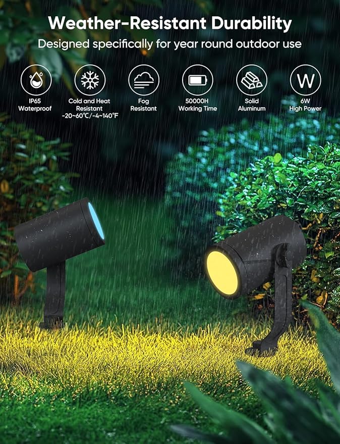 APPECK Smart Outdoor Spot Light 600lm, RGBCW+IC Color Changing Landscape Lights 2 Pack, IP65 Waterproof Low Voltage Landscape Lighting, App/Voice Control for Garden Pathway Yard Christmas Decor