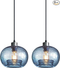 CASAMOTION Pendant Lighs Kitchen Island Hand Blown Glass Marble Blue Color Modern Rustic Style Ceiling Hanging Light Fixtures Dining Room Brushed Nickel 8.7 Inch Diam 2 Pack