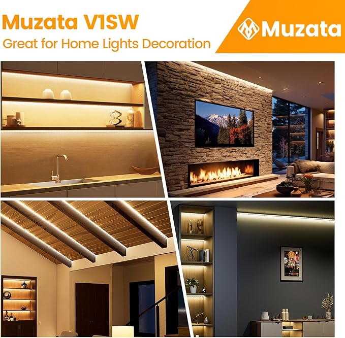 Muzata 10Pack 6.6FT/2M V Shape LED Channel Silver Aluminum LED Strip Diffuser Channel with Milky White Cover Frosted Corner Lighting Easy Installation V1SW WW 2M