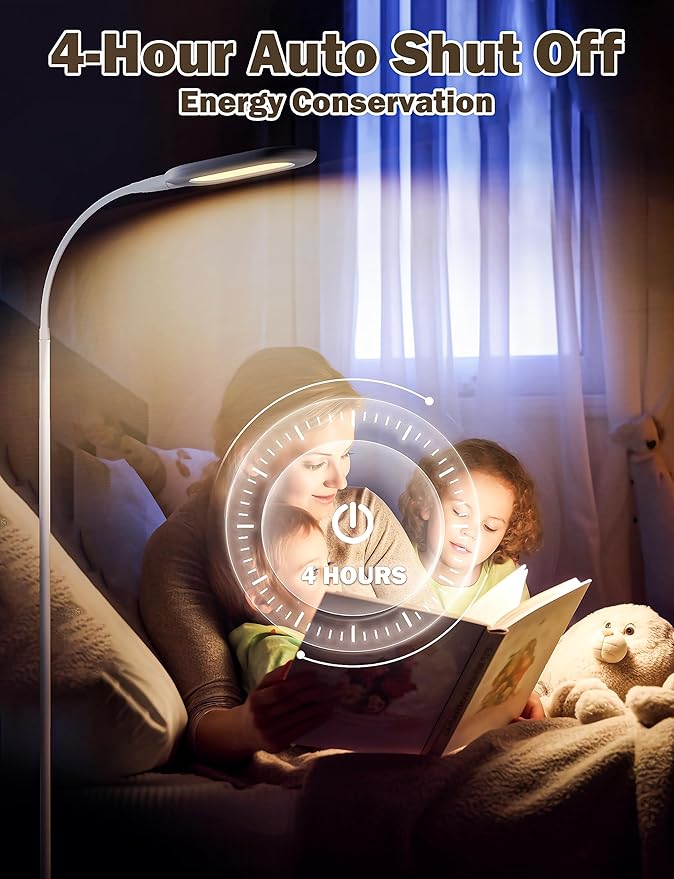 deeloop LED Floor Lamp, CRI 95+ Bright Floor Lamps for Bedroom with 4 Hours Auto Off, Stepless Dimming & 3000K-6000K Colors Standing Lamp for Living Room with 360° Rotation Reading Lamp for Office