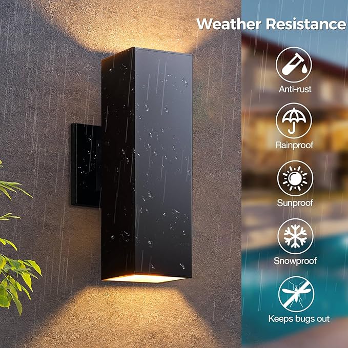 KIZON Smart Porch Lights 2 Pack, Modern Dusk to Dawn Exterior Lighting Fixtures Color Changing App Control with Remote, Dimmable RGB Outdoor Wall Lights for House Patio Garage Theater, ETL Listed