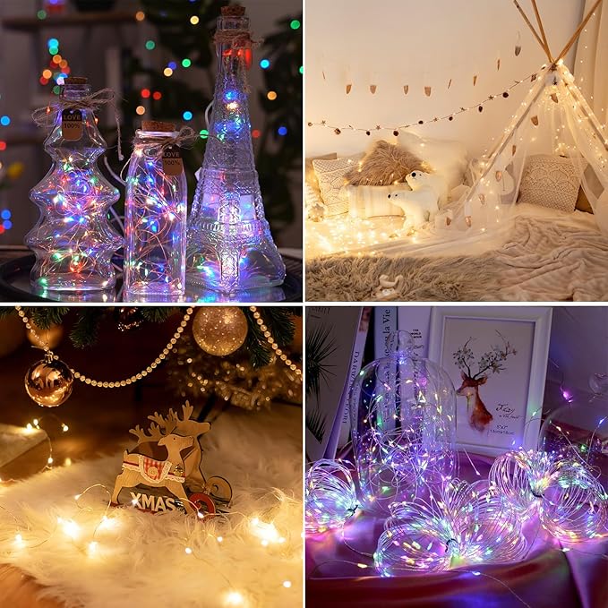 4Pack 80FT 240LED Fairy Lights Battery Operated with Remote & Timer 8 Modes Twinkle String Lights Battery Powered Indoor Outdoor Waterproof for Bedroom Wedding Christmas Décor Warm White & Multicolor