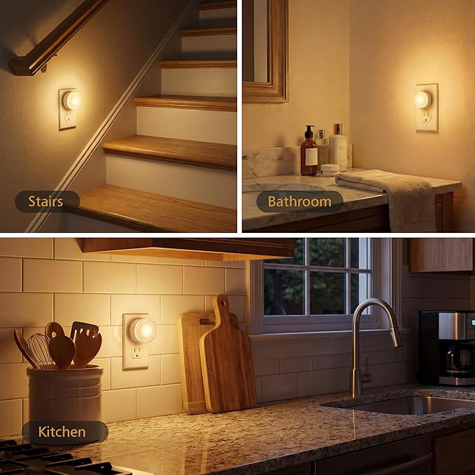 Plug in Night Light 2-Pack, LED Night Lights Plug into Wall with Dusk to Dawn Light Sensor, Acrylic Nightlight, Soft White 3000K, Auto On/Off, for Bathroom Bedroom Hallway Kitchen, Kids Adults
