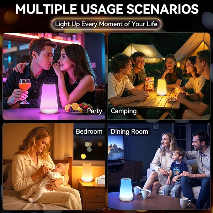 Auxmir Night Light, Dimmable Touch Lamp for Bedroom, Portable Rechargeable Bedside Table Lamp for Baby Nursery, 13 RGB Colors & 5 Brightness, Night Lights for Bedroom Living Room Bathroom Hallways