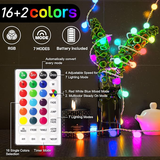 LED String Lights USB Plug in 19 Color Changing String Lights with Remote 21.3FT 50 LED Multicolor Globe Fairy Lights for Bedroom Indoor outdoor Girls Dorm Wedding Party Christmas Tree Decorations