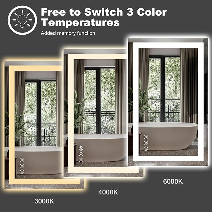 Amorho LED Mirror for Bathroom, 24" X30" Mirror with Front Light and Backlit, Stepless Dimmable, Shatter-Proof, Memory, 3 Colors, Wall Mount (Horizontal/Vertical)