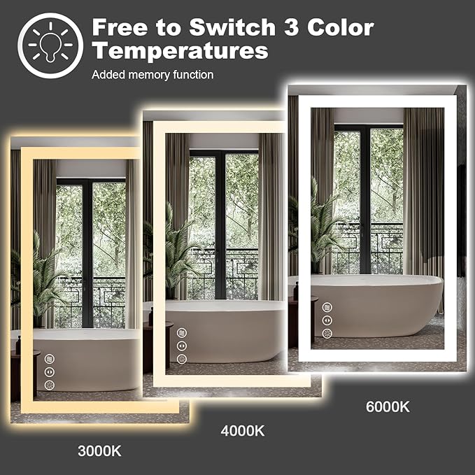 Amorho LED Bathroom Mirror 110" X40" with Front and Backlit, Stepless Dimmable Wall Mirrors with Anti-Fog, Shatter-Proof, Memory, 3 Colors, Double LED Vanity Mirror Large