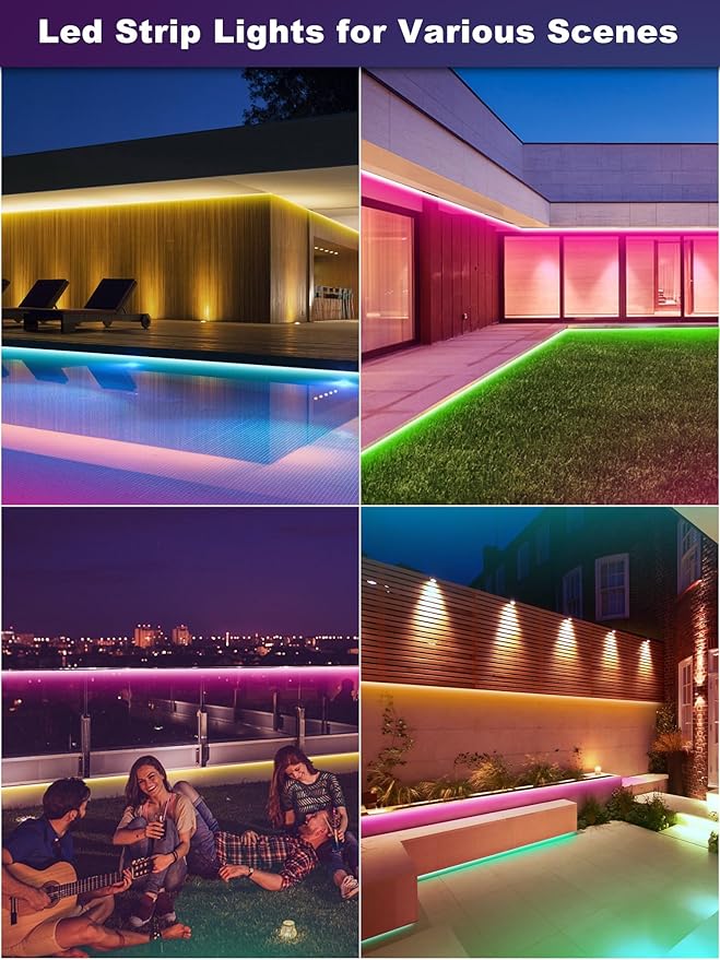 Outdoor Led Strip Lights Waterproof 400ft, Ip68 Outside Led Light Strip Waterproof with Remote and App Control, Exterior Music Syne RGB Led Rope Lights for Bathroom, Party Home Decor (2*200ft)