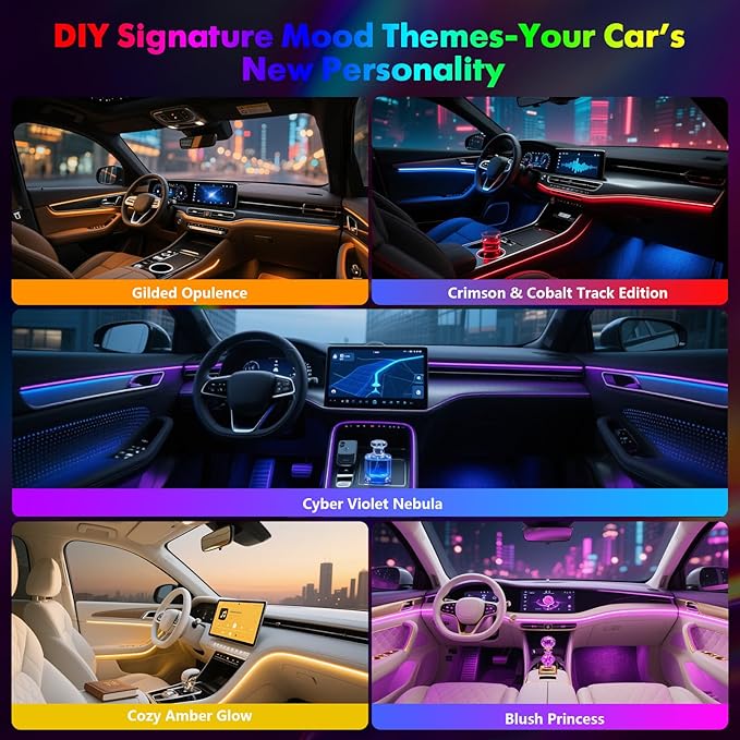 New Version Dreamcolor Acrylic Car Interior Lights 18 in 1 RGB Car Ambient Lighting Kit APP Control Zoned Control System 252 Color Modes DIY 16 Million Colors Music Sound Active Neon Light Kits