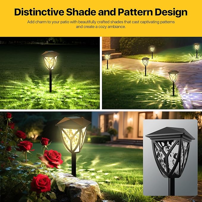 Ensenior Solar Lights Outdoor, 3000K LED Solar Garden Lights for Pathway Yard Patio Walkway Planter Walkway Landscape Lighting, IP65 Waterproof, Energy-Efficient Landscape Lighting, 6-Pack