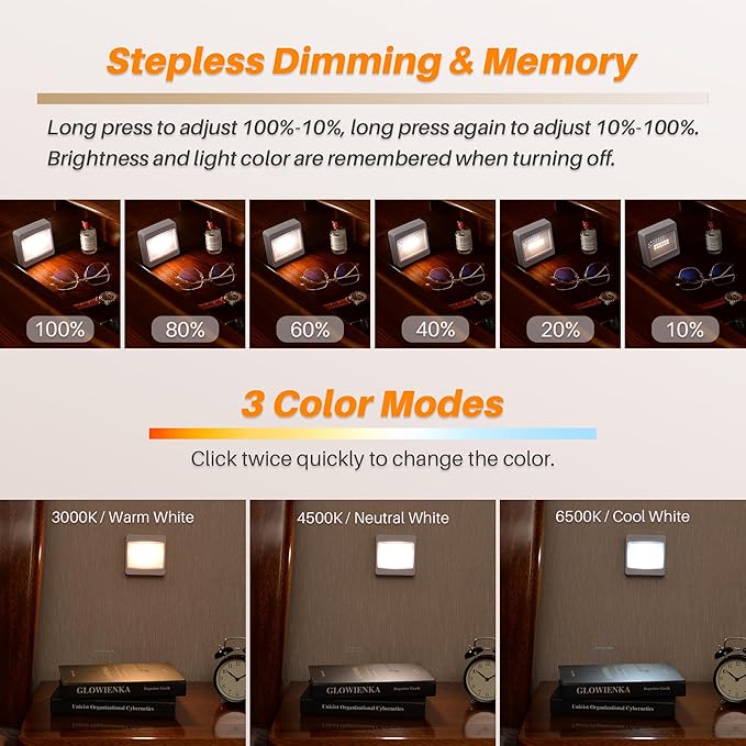 STAR-SPANGLED 3 Pack 3.7” Dimmable Push Tap Lights, Stick on LED Touch Lights AA Battery Operated, 3 Color Modes Sticky Button Lamps for Classroom, Kitchen, Under Cabinet, Closet
