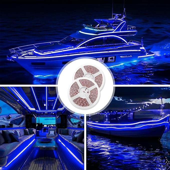 LED Boat Lights 32.8ft (2 Rolls of 16.4ft), Waterproof Boat Interior and Navigation Lights (Blue)