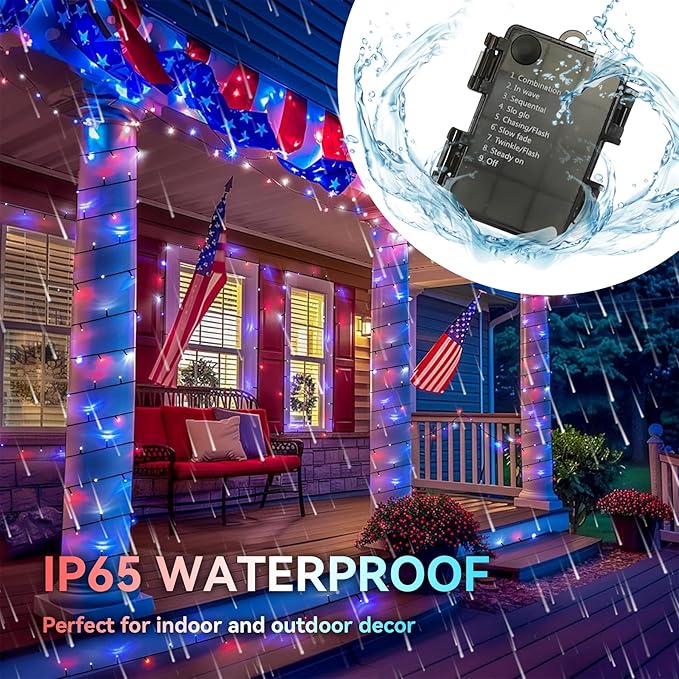 ITICdecor 4th of July Decorations 100 LED Red White and Blue Fairy String Lights, 33Ft String Lights Battery Operated Waterproof, 8 Modes Connectable Patriotic Lights for Home Yard Patio Party Decor